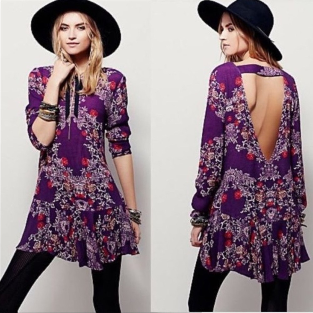 FREEPEOPLE Purple Tunic! Floral. Bell Sleeves 💜🌸